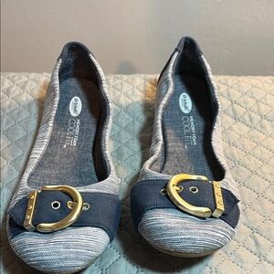 Dr. Scholl's Women's Blue and Gray Buckle Flats